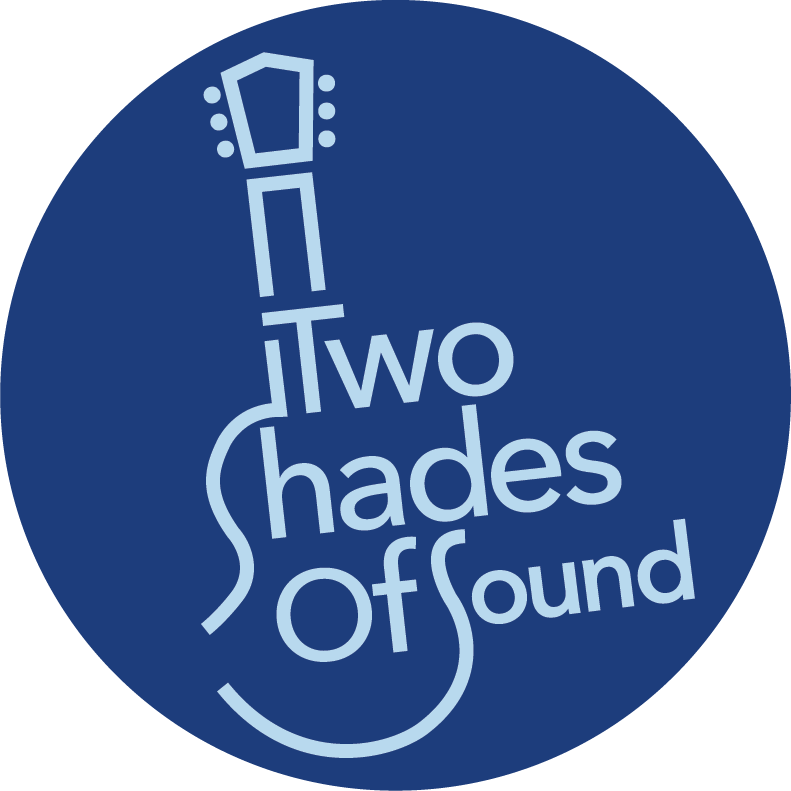guitar, blue circle, two shades of sound, logo